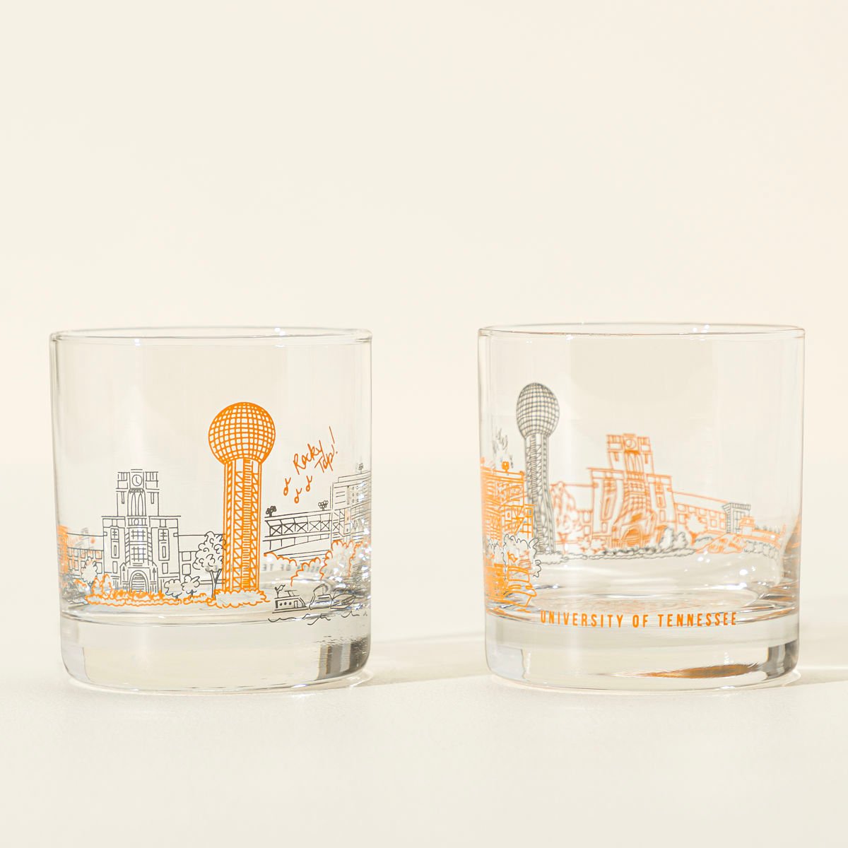 College Cityscape Rocks Glasses – Set of 2